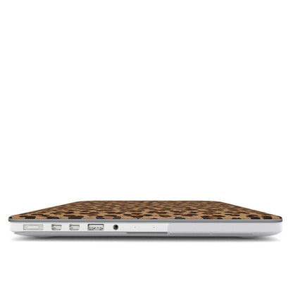 Classic Leopard MacBook case — hard-shell laptop cover, side view with ports