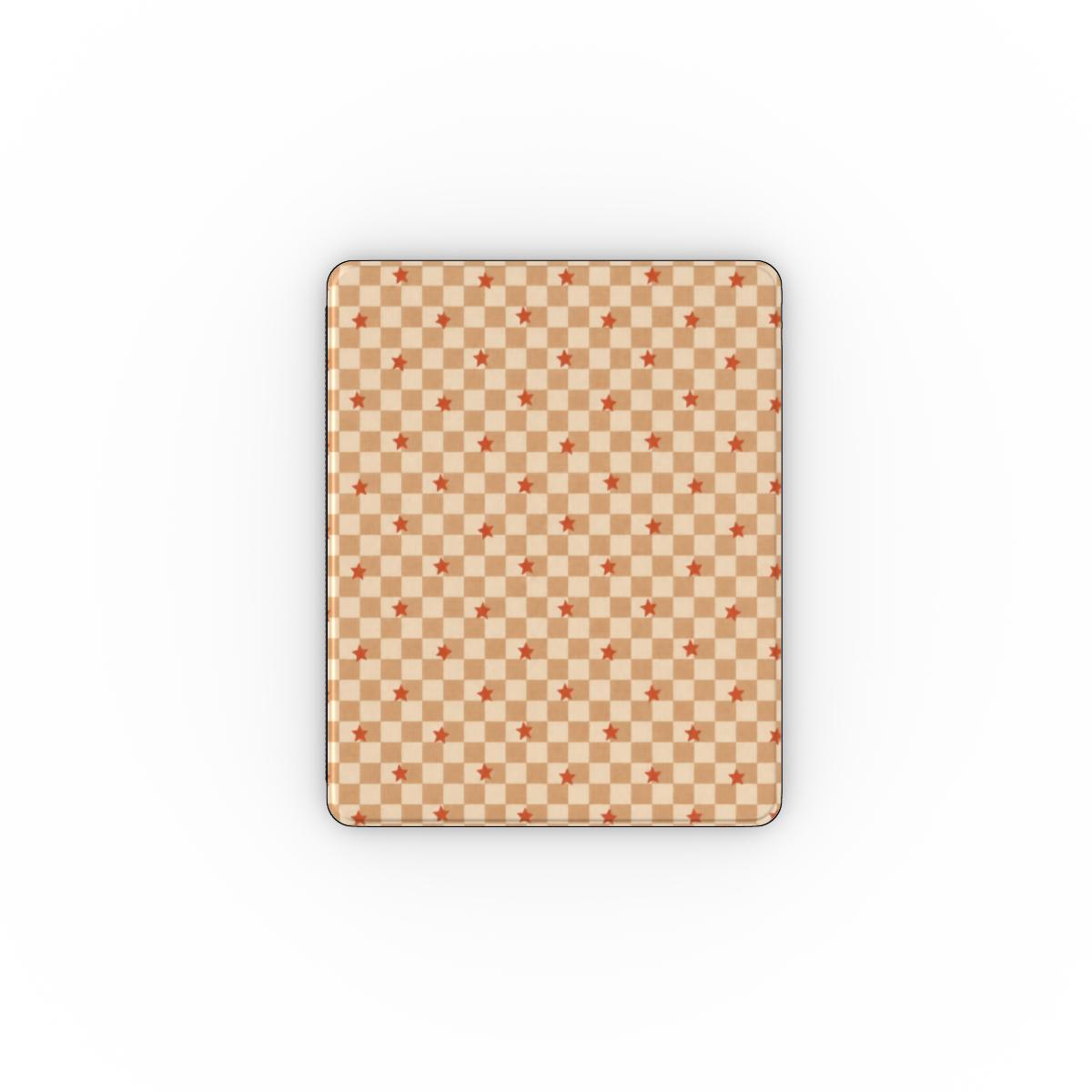 Checkered Stars iPad case — caramel and cream checkerboard with little red stars