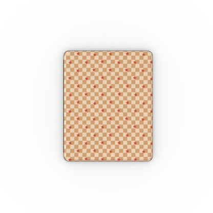 Checkered Stars iPad case — caramel and cream checkerboard with little red stars