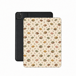 Tiny Books iPad case — little stacks of vintage books and wildflowers on cream