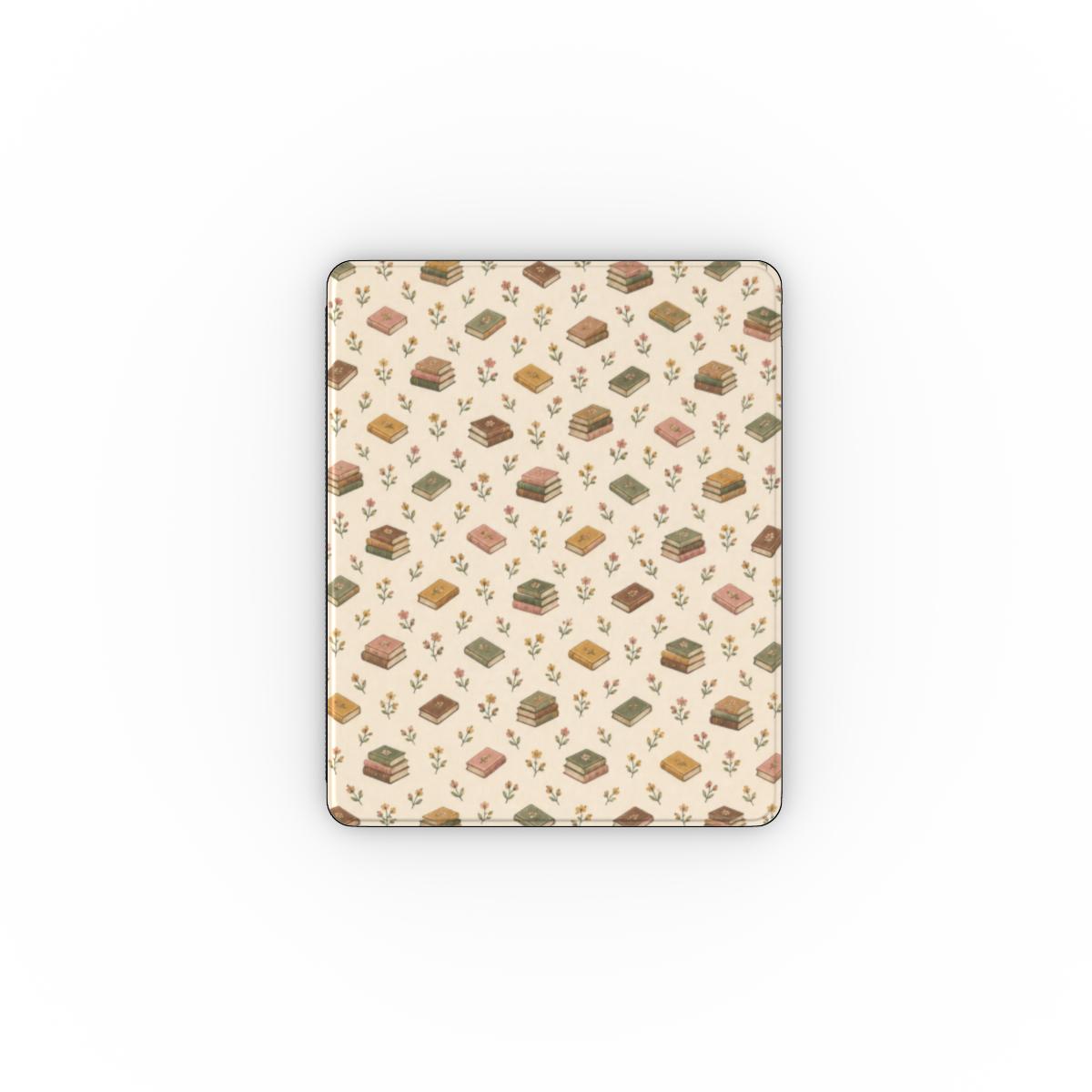 Tiny Books iPad case — little stacks of vintage books and wildflowers on cream