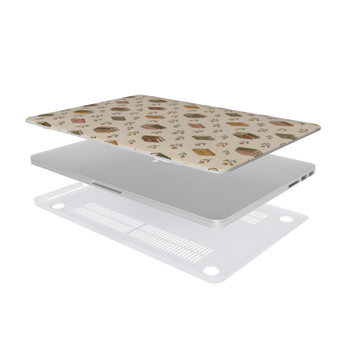 Tiny Books MacBook case — hard-shell laptop cover, two-piece shell view