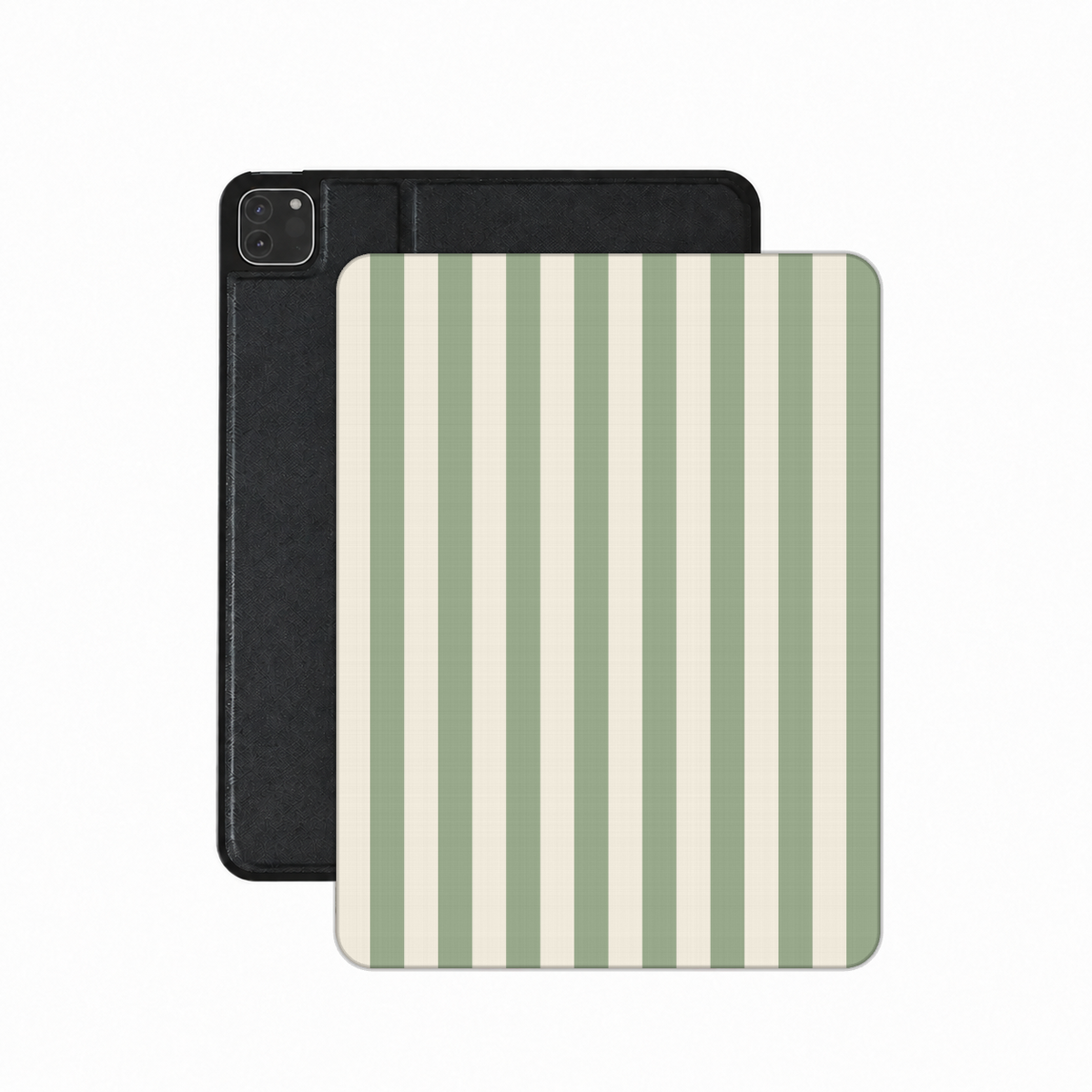 Sage Cream Stripe iPad case — soft sage green and cream stripes