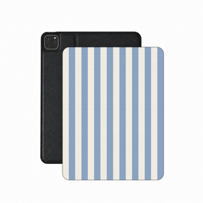 Dusty Blue Stripe iPad case — dusty blue and cream stripes