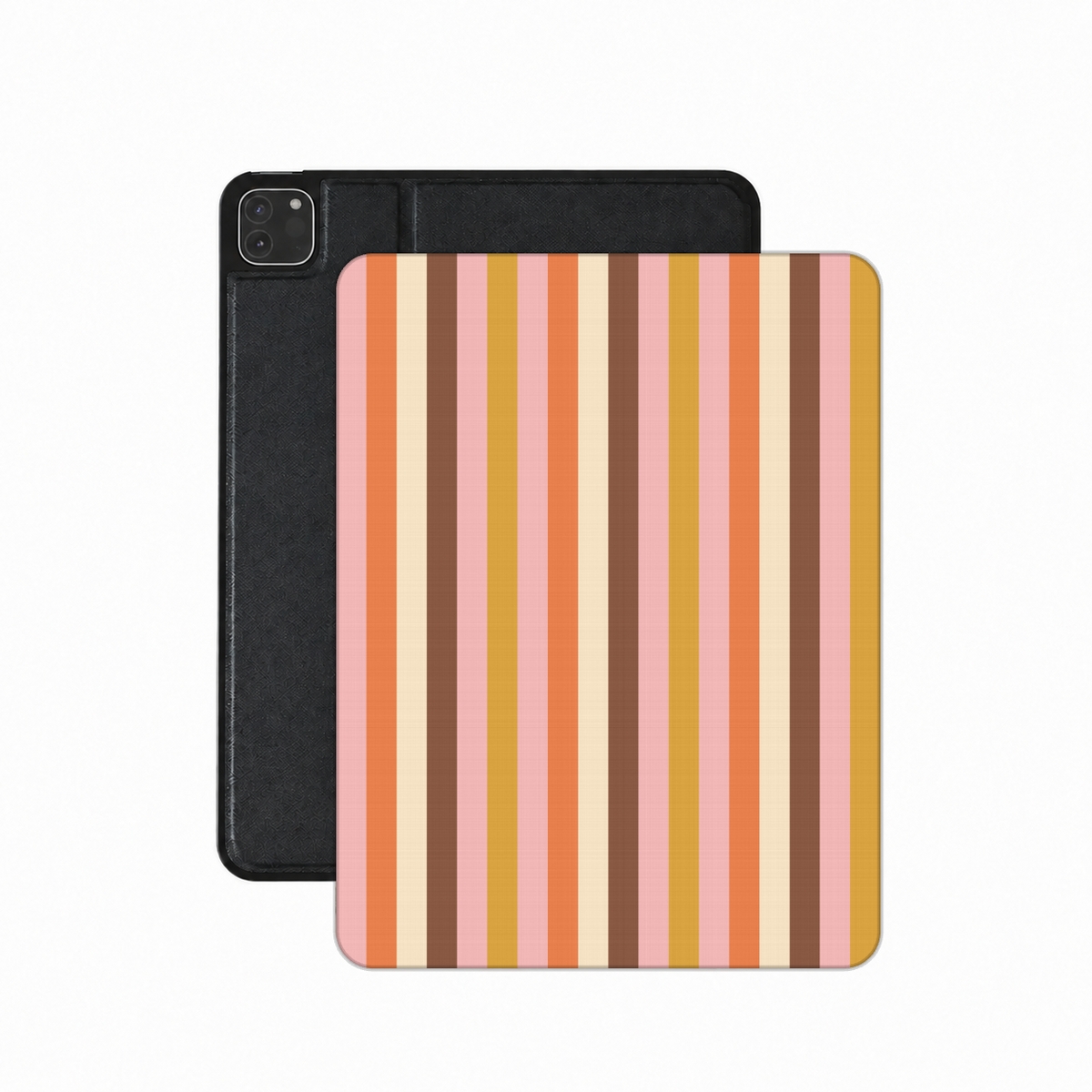 Retro Candy Stripe iPad case — retro stripes in orange, pink, mustard and brown