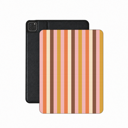 Retro Candy Stripe iPad case — retro stripes in orange, pink, mustard and brown