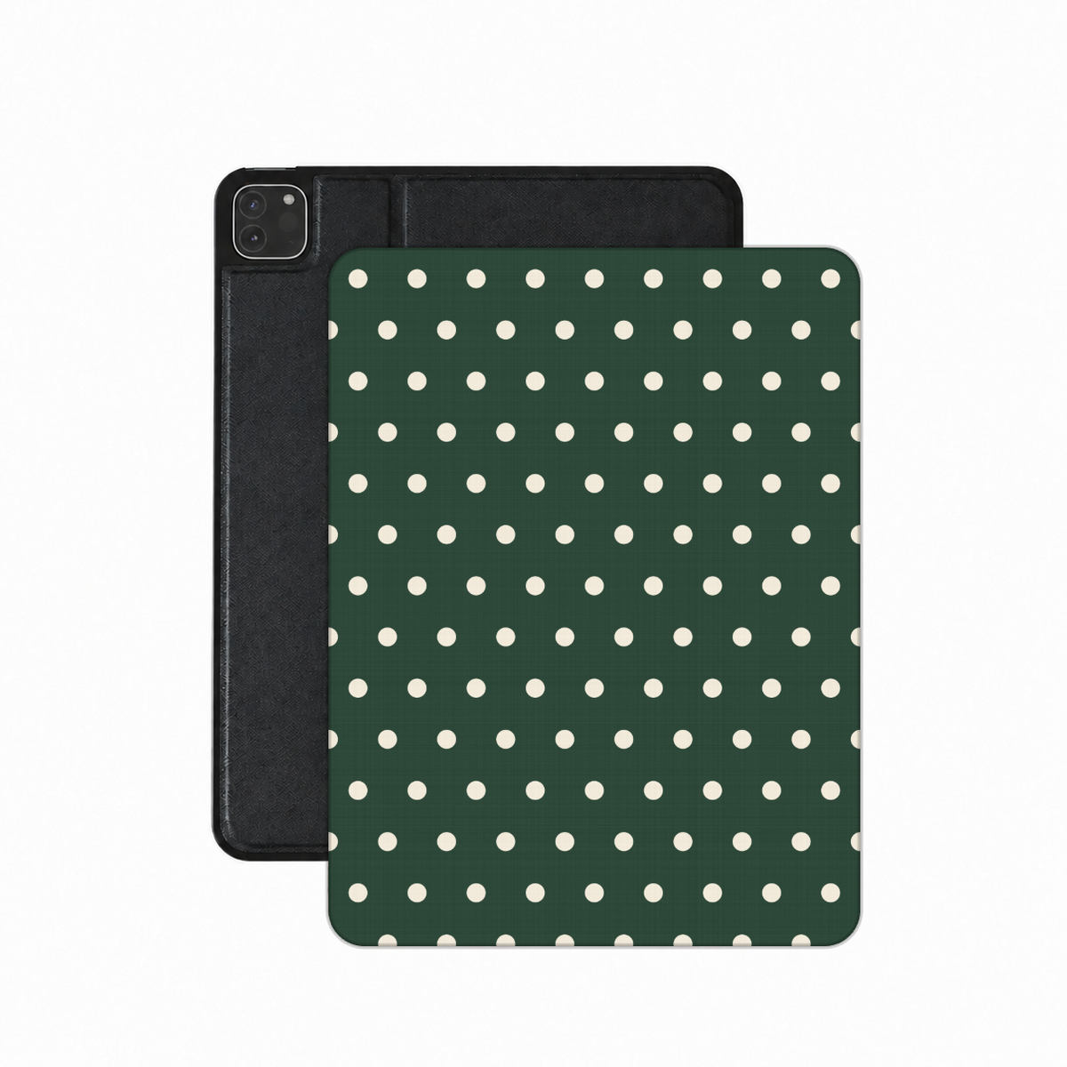 Forest Green Polka Dot iPad case — cream polka dots on deep forest green
