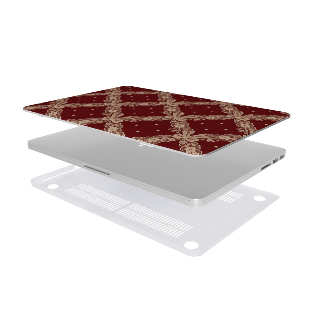 Burgundy Lace MacBook case — hard-shell laptop cover, two-piece shell view