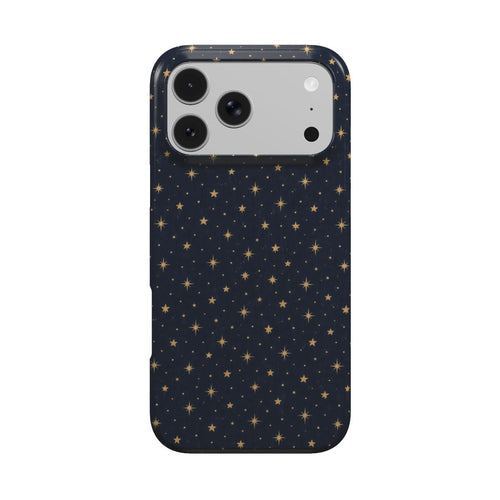 Gold Stars Navy phone case — tiny gold stars on deep midnight navy, MagSafe iPhone case, front view