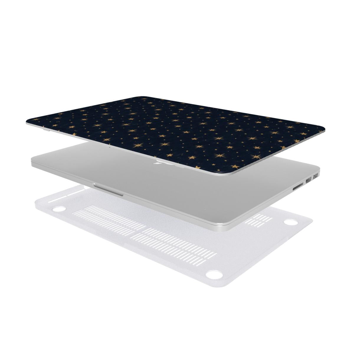 Gold Stars Navy MacBook case — hard-shell laptop cover, two-piece shell view