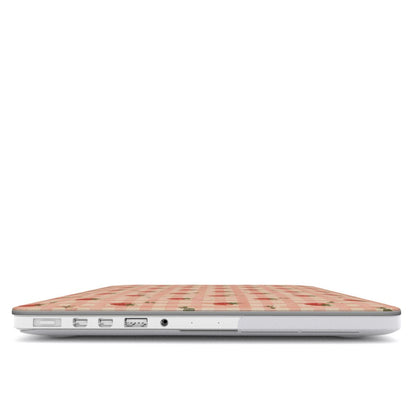 Strawberry Gingham MacBook case — hard-shell laptop cover, side view with ports