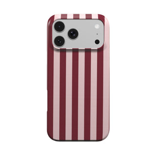 Burgundy Blush Stripe phone case — wide burgundy and blush pink stripes, MagSafe iPhone case, front view