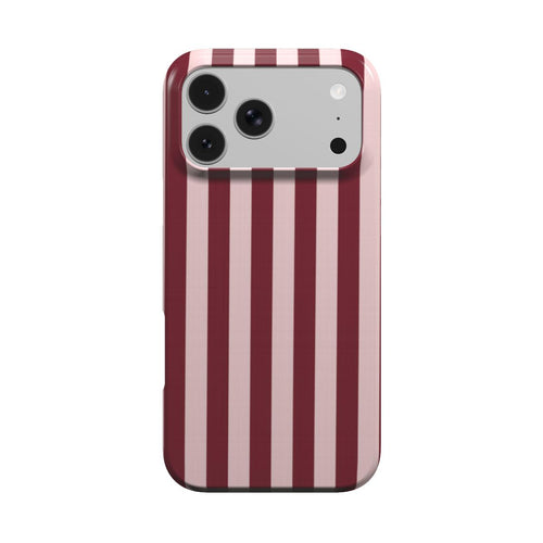 Burgundy Blush Stripe phone case — wide burgundy and blush pink stripes, MagSafe iPhone case, front view