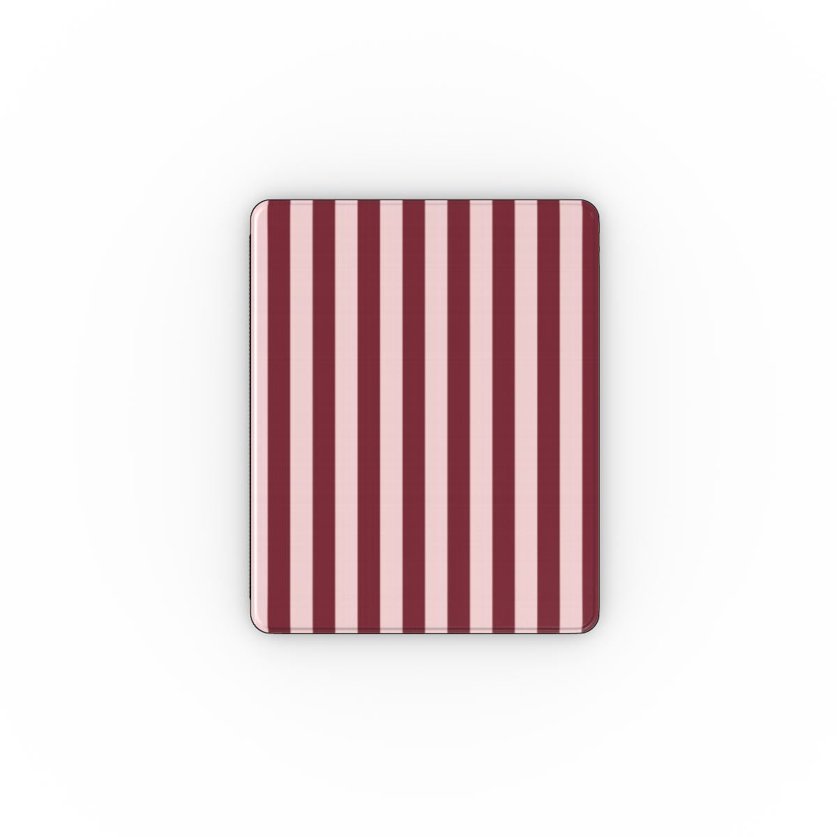 Burgundy Blush Stripe iPad case — wide burgundy and blush pink stripes