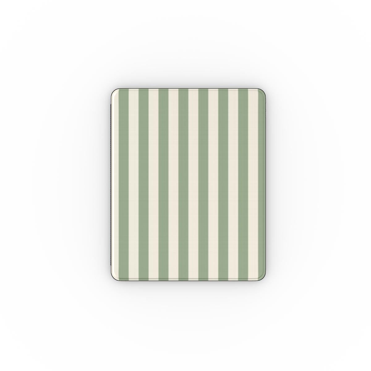 Sage Cream Stripe iPad case — soft sage green and cream stripes