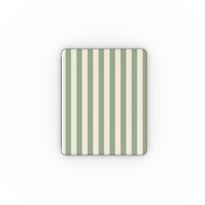 Sage Cream Stripe iPad case — soft sage green and cream stripes