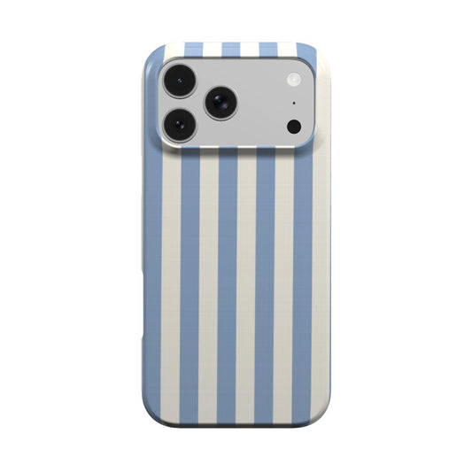 Dusty Blue Stripe phone case — dusty blue and cream stripes, MagSafe iPhone case, front view