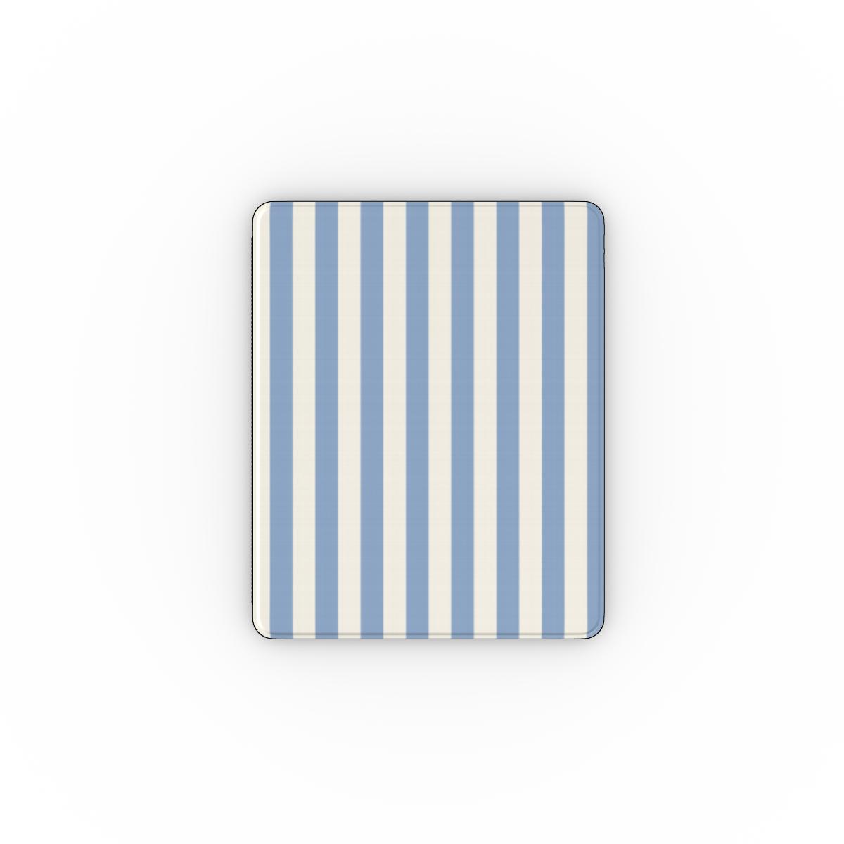 Dusty Blue Stripe iPad case — dusty blue and cream stripes
