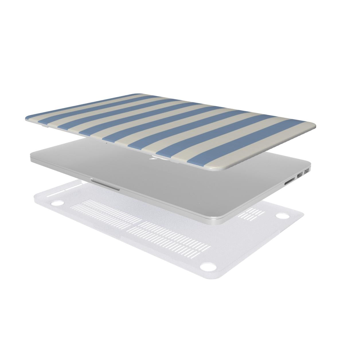 Dusty Blue Stripe MacBook case — hard-shell laptop cover, two-piece shell view