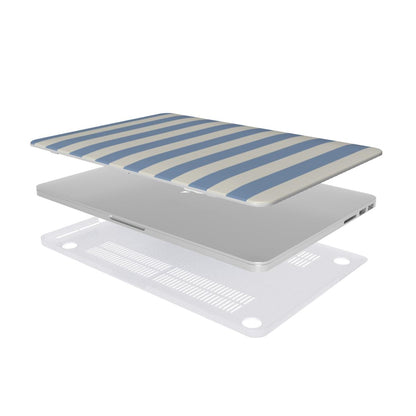 Dusty Blue Stripe MacBook case — hard-shell laptop cover, two-piece shell view