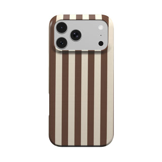 Mocha Cream Stripe phone case — mocha brown and cream stripes, MagSafe iPhone case, front view