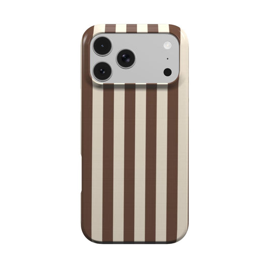 Mocha Cream Stripe phone case — mocha brown and cream stripes, MagSafe iPhone case, front view