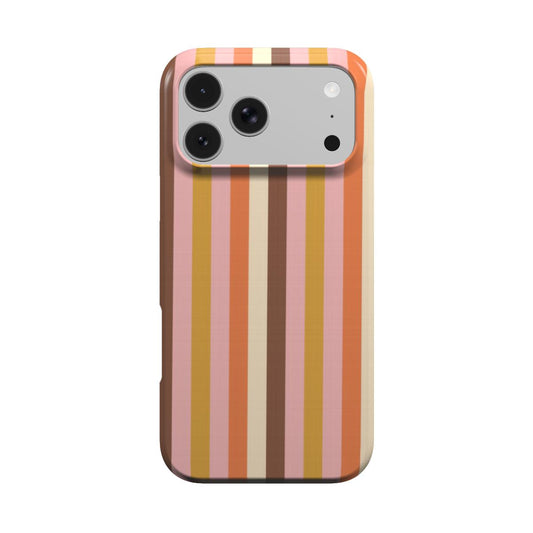 Retro Candy Stripe phone case — retro stripes in orange, pink, mustard and brown, MagSafe iPhone case, front view