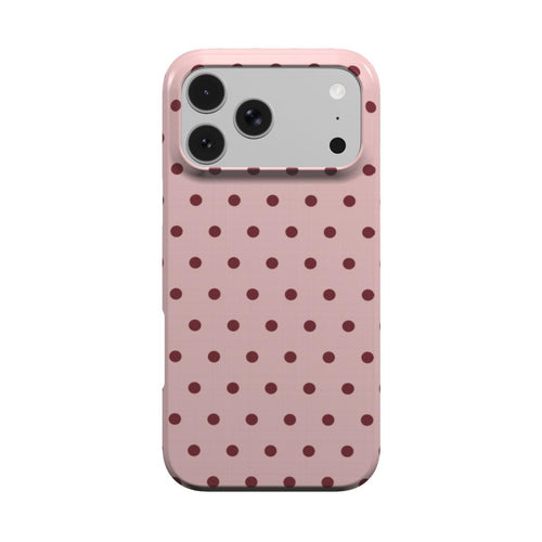 Dusty Rose Polka Dot phone case — burgundy polka dots on dusty rose, MagSafe iPhone case, front view