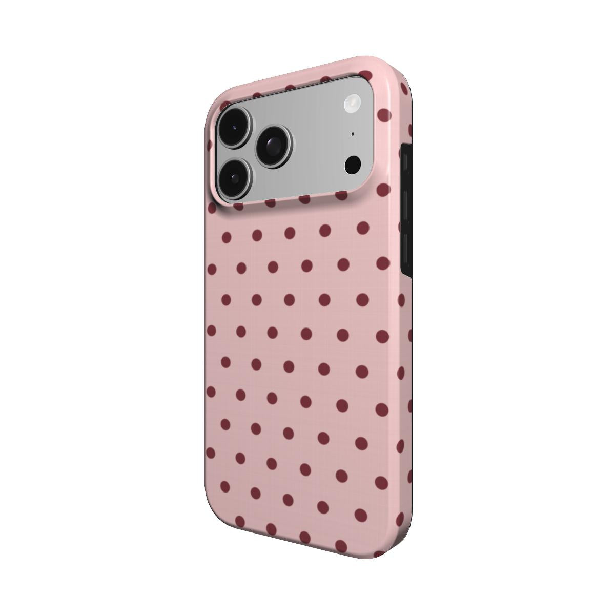 Dusty Rose Polka Dot phone case — MagSafe iPhone case, angled view