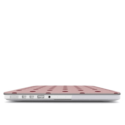 Dusty Rose Polka Dot MacBook case — hard-shell laptop cover, side view with ports