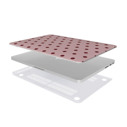 Dusty Rose Polka Dot MacBook case — hard-shell laptop cover, two-piece shell view