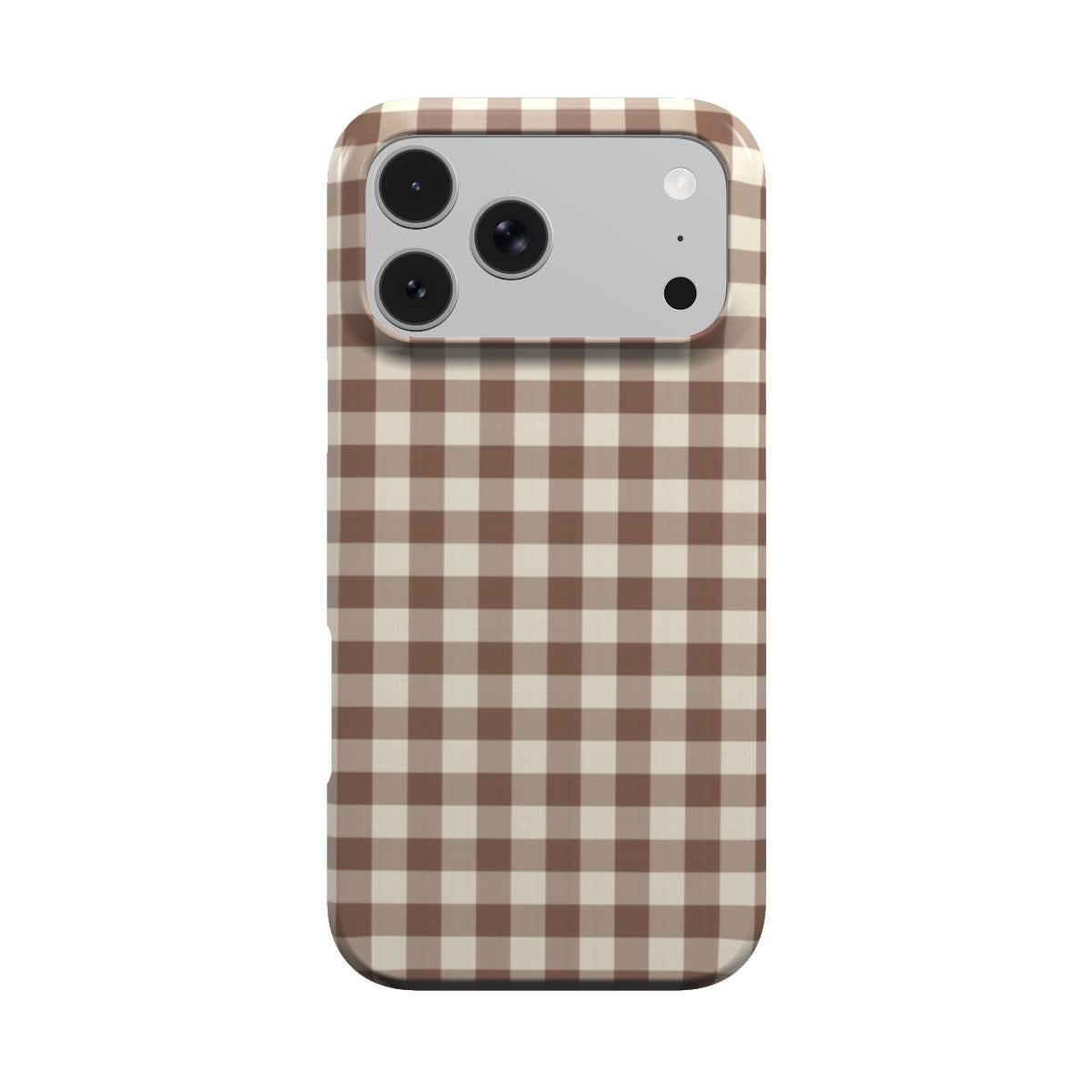 Brown Gingham phone case — mocha brown and cream gingham, MagSafe iPhone case, front view