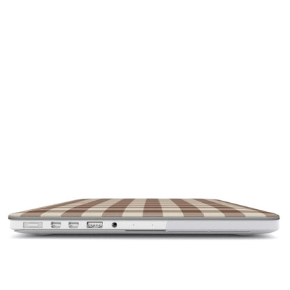 Brown Gingham MacBook case — hard-shell laptop cover, side view with ports