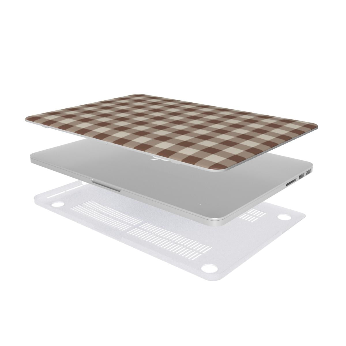Brown Gingham MacBook case — hard-shell laptop cover, two-piece shell view