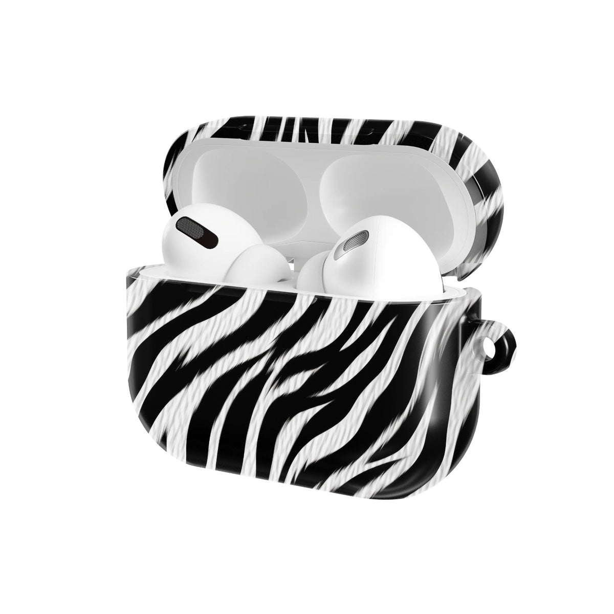 Zebra AirPods case — open angled view