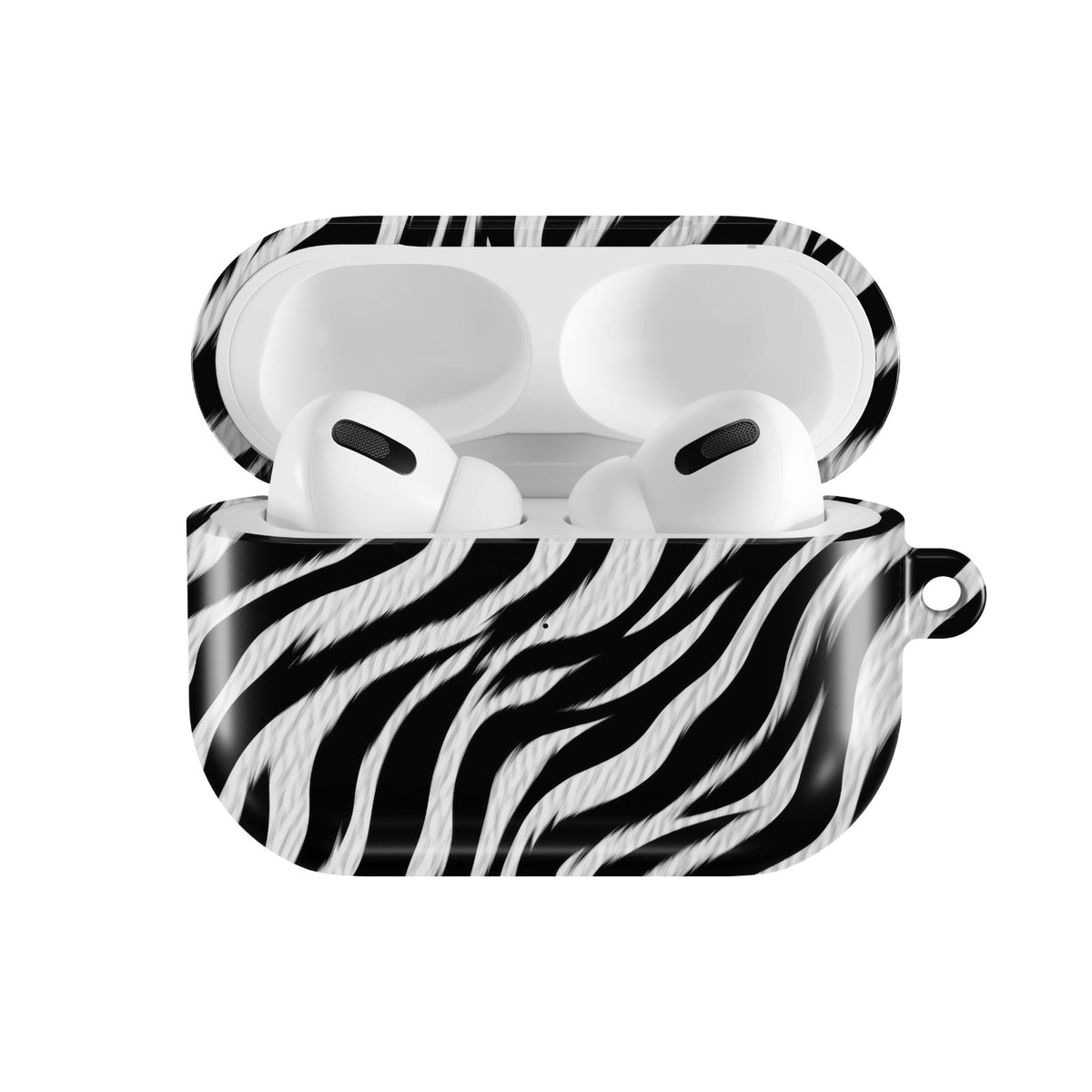 Zebra AirPods case — open front view