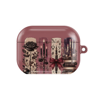 Dark Academia AirPods case — burgundy, closed front view