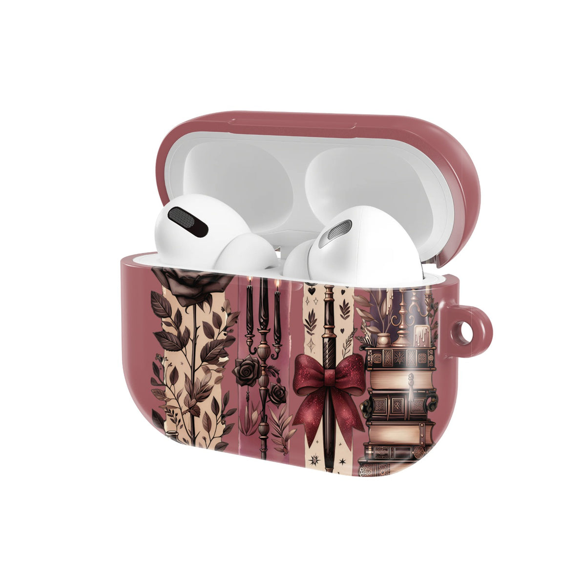Dark Academia AirPods case — open angled view