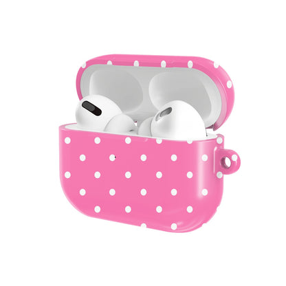 Candy Pink Polka Dot AirPods case — open angled view