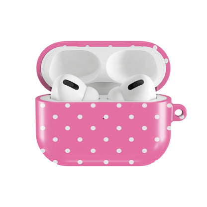 Candy Pink Polka Dot AirPods case — open front view