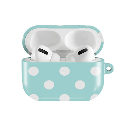 Aqua Polka Dot AirPods case — open front view