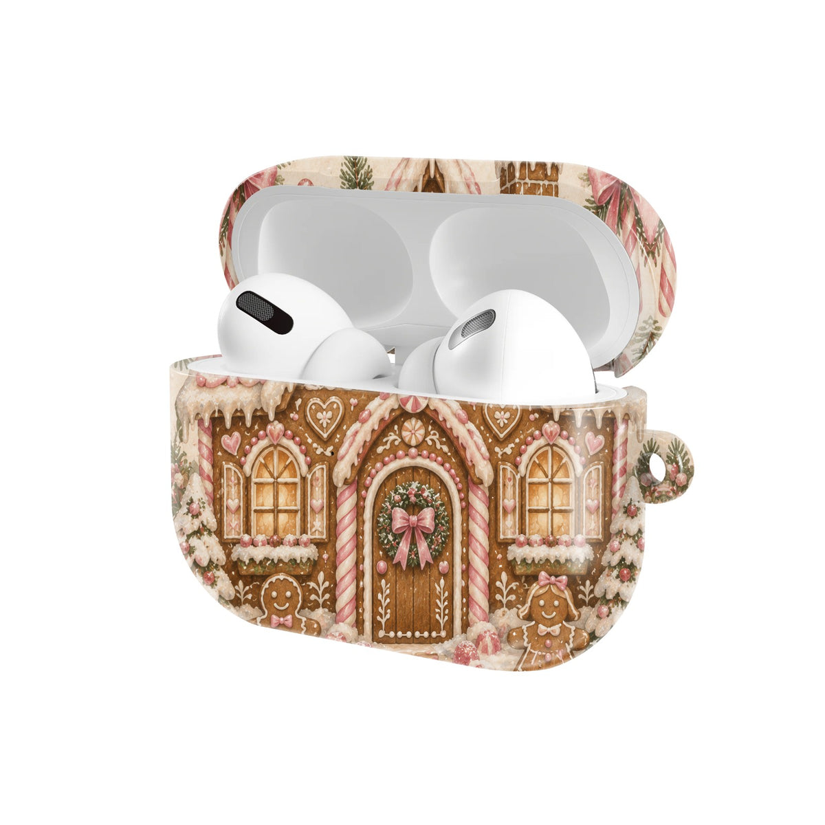 Gingerbread House AirPods case — open angled view