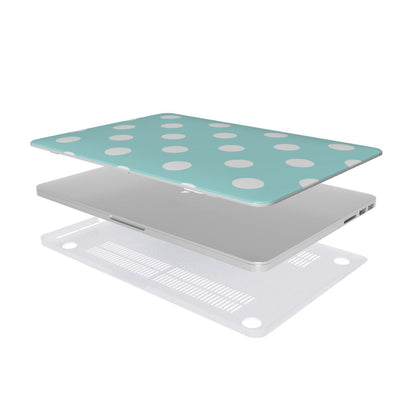 Aqua Polka Dot MacBook case — hard-shell laptop cover, two-piece shell view