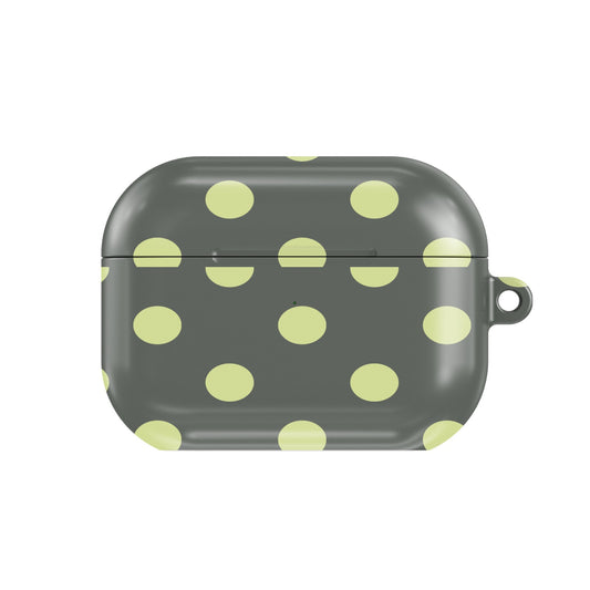Slate & Lemon Polka Dot AirPods case — gray dot, closed front view