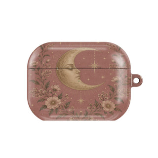 Rose Crescent Moon AirPods case — celestial pink, closed front view