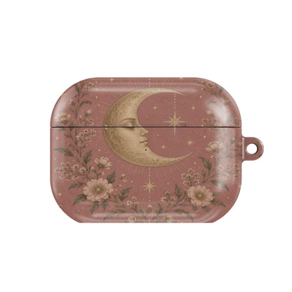 Rose Crescent Moon AirPods case — celestial pink, closed front view