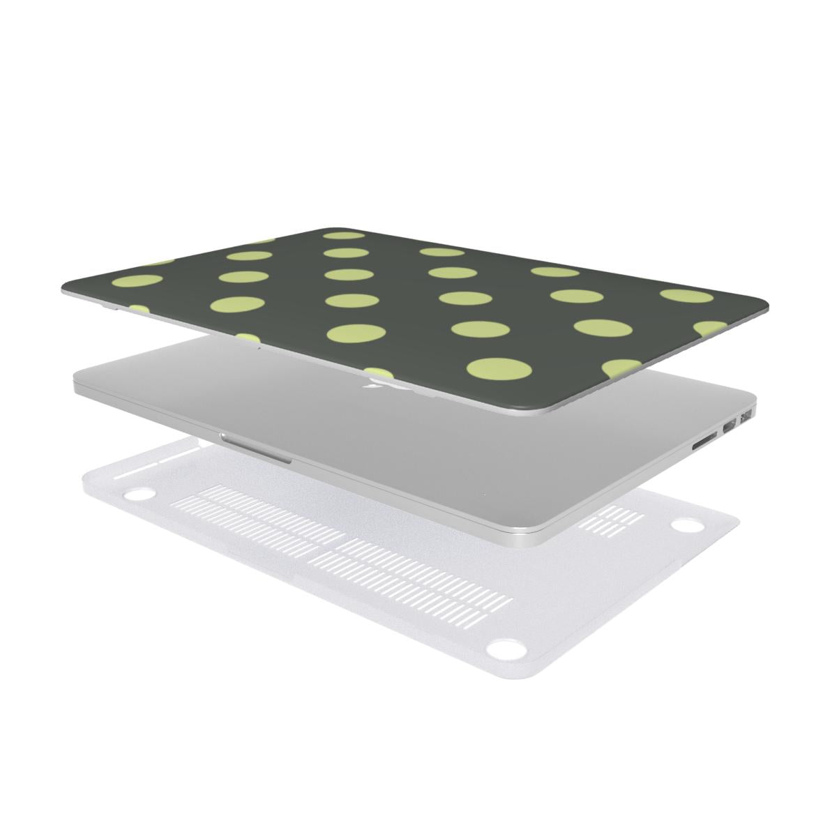 Slate & Lemon Polka Dot MacBook case — hard-shell laptop cover, two-piece shell view