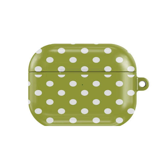 Chartreuse Polka Dot AirPods case — lime dot, closed front view