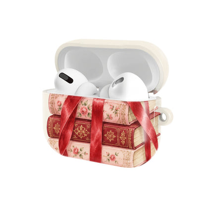 Cherry Bow Book Stack AirPods case — open angled view