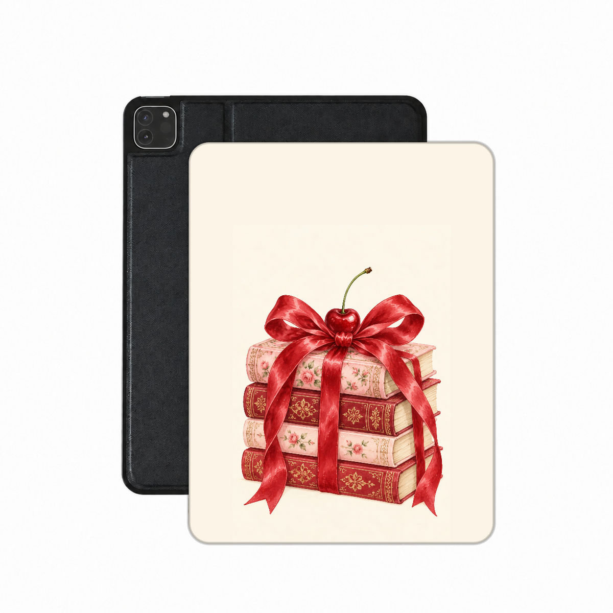 Cherry Bow Book Stack iPad case — bookish coquette